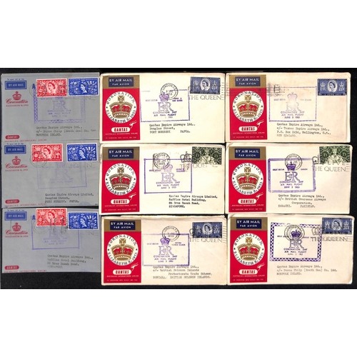 14 - 1953 (June 2) QANTAS Coronation day flight, the complete set of printed flight envelopes (24) and ai... 