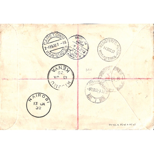 144 - 1931 (Dec 3) Registered cover from Lord Howe Island to Cape Town, eight different stamps totalling 1... 