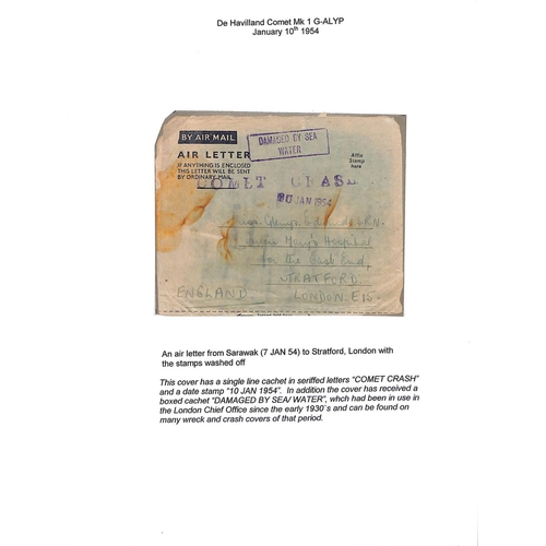 171 - Sarawak. 1954 (Jan 7) Air letter from Kuching to London, recovered from the Comet crash near Elba, t... 