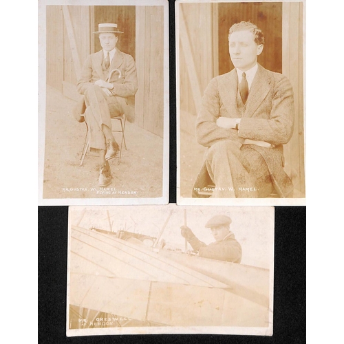 23 - 1911 Picture postcards of Clement Greswell at Hendon (also autograph on small piece) or Gustav Hamel... 