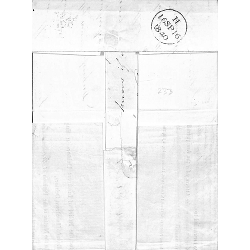 233 - 1840 (Sep 16) Partly printed letter from the Court for Relief of Insolvent Debtors in London, posted... 