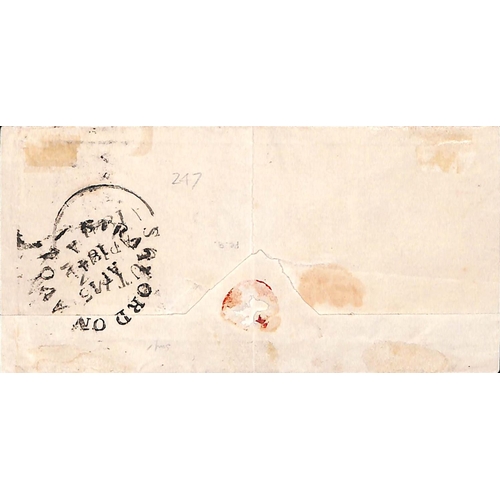 247 - 1841 (Apr 14) Entire from Southam to Stratford on Avon bearing a 1d black, AI plate 8 with four good... 