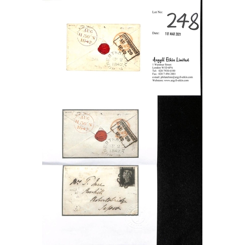 248 - 1842 (Aug 29) Small cover from Invergordon to Robertsbridge, Sussex, bearing a fine 1d black JE plat... 