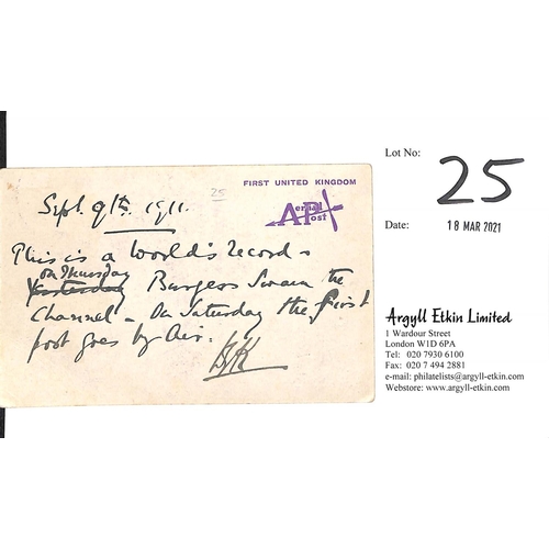 25 - 1911 (Sep 9) Violet privilege mail postcard written by W.G Kirkwood, the G.P.O representative at Hen... 