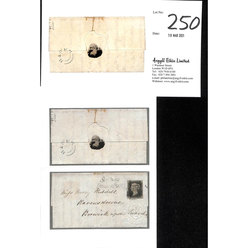 250 - 1841 (Feb 26) Entire letter from Sedbergh to Berwick upon Tweed bearing 1d black BH plate 9 (four ma... 