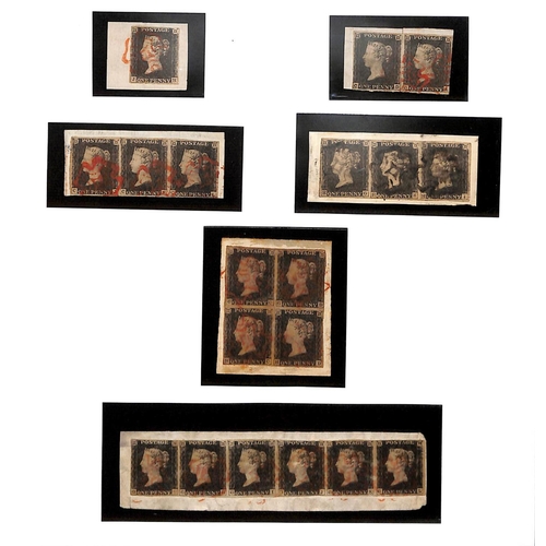 258 - 1d Black photographically produced forgeries, singles (3), strips of three (2), block of four and a ... 