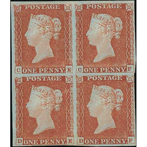 277 - 1841 1d Pale red-brown, CE-DF block of four, clear margins on all sides, DF close at right, mint wit... 