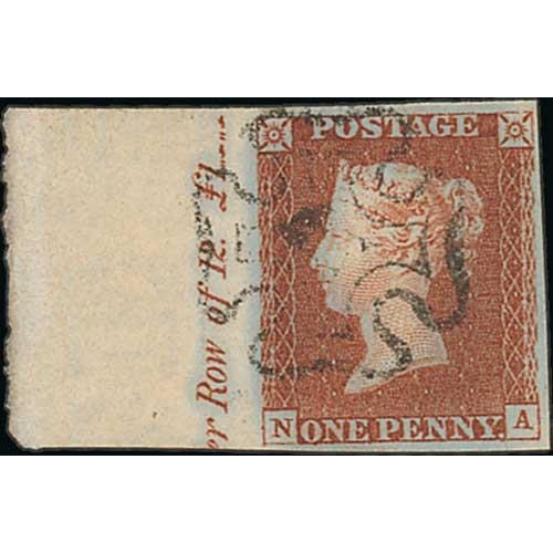 290 - 1841 1d Red-brown plate 24, NA with left sheet margin showing part inscription, large margins and a ... 