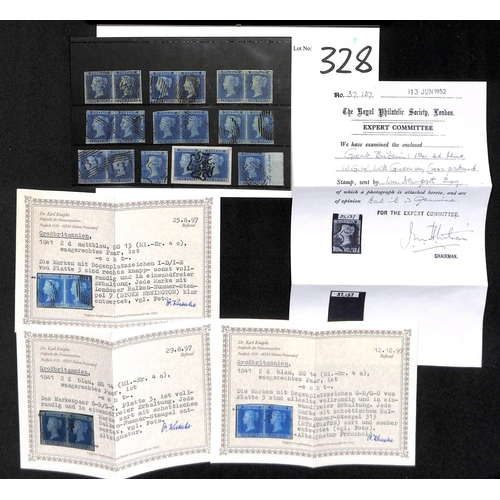 328 - 1841 2d Blues, plates 3 or 4, selection comprising QG cancelled by Channel Islands Maltese Cross (th... 