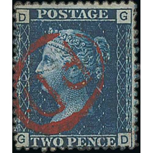 347 - 1858-76 2d Blue plate 13 cancelled by oval framed 