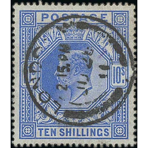 422 - 1902 10/- Ultramarine, a deep shade used with 1911 London W. c.d.s, S.G. 265, £500. Photo on Pa... 