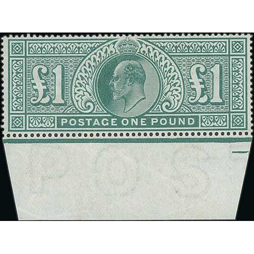 424 - 1902 £1 Dull blue-green with lower sheet margin, unmounted mint with full original gum, well ce... 