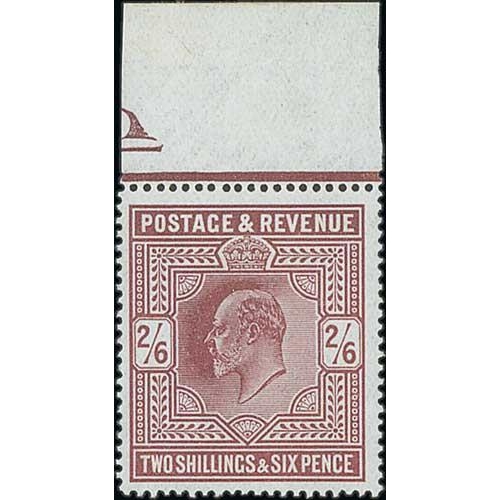 425 - 1911 Somerset House 2/6 dull reddish purple with upper sheet margin, superb unmounted mint, full ori... 