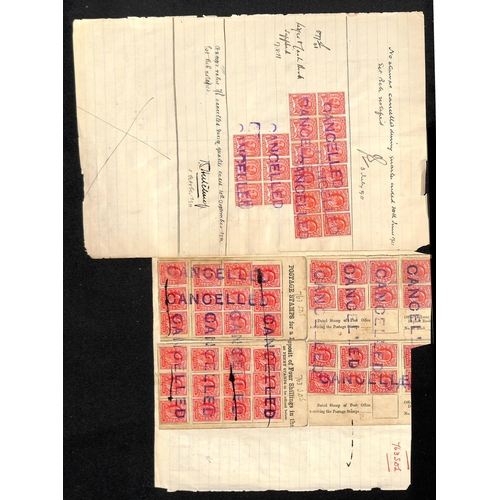 431 - 1911 Complete or partial ledger pages with stamps on one or both sides comprising KEVII ½d (21)... 