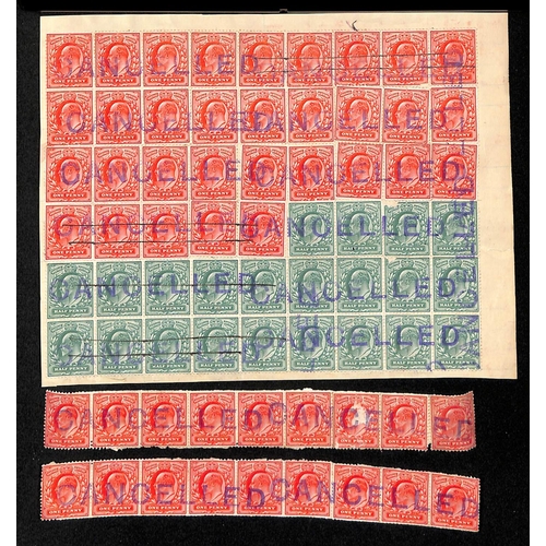 431 - 1911 Complete or partial ledger pages with stamps on one or both sides comprising KEVII ½d (21)... 