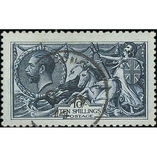 445 - 1913 Waterlow 10/- indigo-blue, deep shade, used with Guernsey c.d.s, very fine. S.G. 402, £475... 