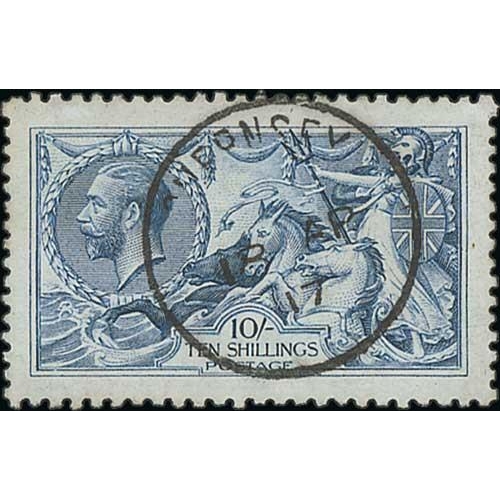 460 - 1915 De La Rue 10/- blue used with light Guernsey c.d.s, well centred, unusually fine. S.G. 412, ... 