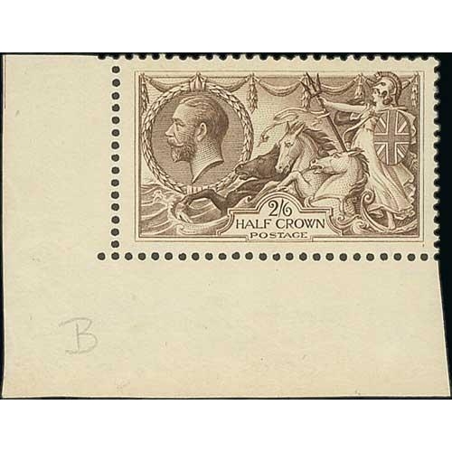 465 - 1918 Bradbury Wilkinson 2/6 Chocolate brown, lower left corner marginal single, well centred, superb... 