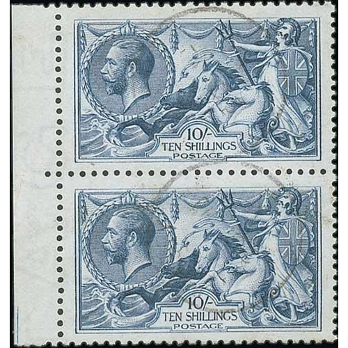 478 - 1919 Bradbury Wilkinson 10/- dull grey-blue vertical pair, sheet margin at left, well centred, each ... 