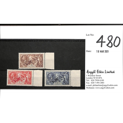 480 - 1934 Re-engraved 2/6 - 10/- set of three all with sheet margin at right, very well centred, unmounte... 