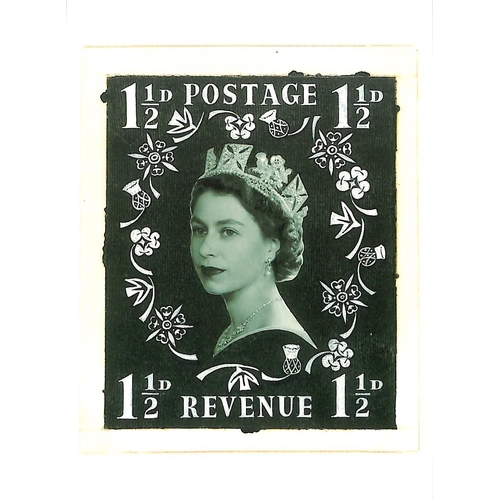 495 - 1952 Wilding Head 8d handpainted essay in black and Chinese white, 117x131mm, with an applied photog... 