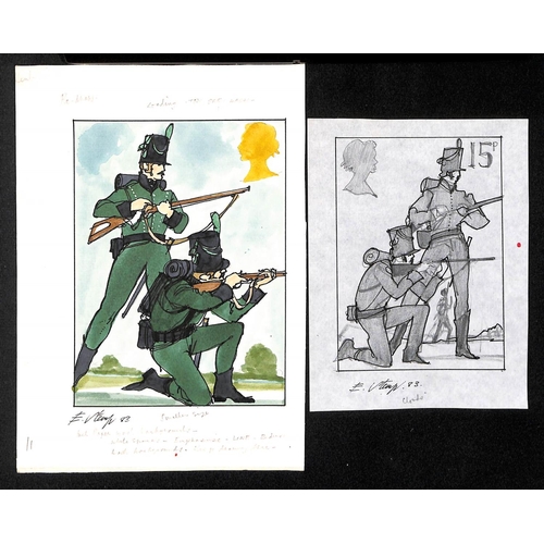 513 - 1983 British Army Uniforms, watercolour design on paper mounted on thick card, similar to the final ... 