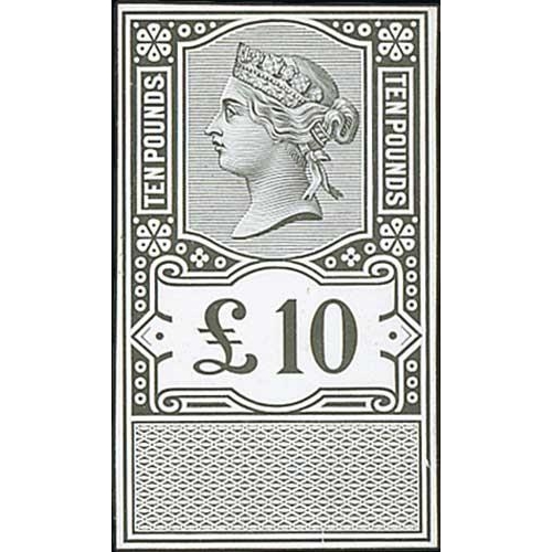 523 - 1872 Unappropriated Die £1.10, £2.10 and £10 die proofs in black on white glazed card... 