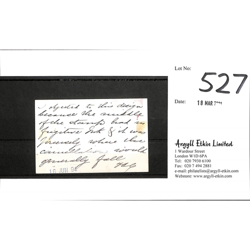 527 - 1894 Unappropriated Die £10 die proof in black on white card, 60x92mm, dated 