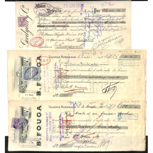 535 - KEVII Foreign Bill stamps used on Bills of Exchange (24, some with several stamps), also some used s... 