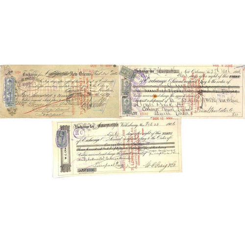 535 - KEVII Foreign Bill stamps used on Bills of Exchange (24, some with several stamps), also some used s... 