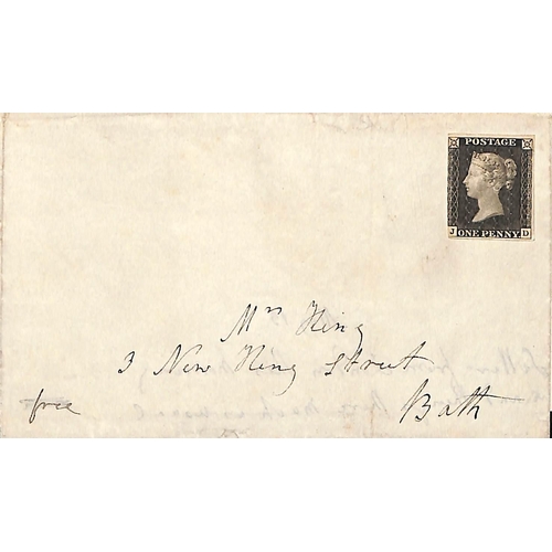 706 - 1840 (May 13) Entire addressed to Mrs King in Bath bearing a 1d black (JD plate 2, three margins), n... 