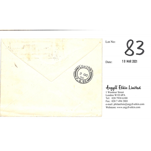 83 - Alan Cobham. 1926 (Sep 27) Cover to England franked 6a, cancelled by a Baghdad c.d.s and boxed 