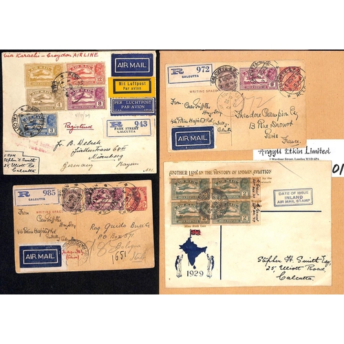 101 - 1929 (Nov 4-11) Covers all bearing 1929 Air stamps, from Calcutta or Karachi, flown to Baghdad, Gaza... 