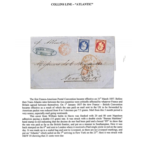 1058 - Collins Line. 1857 (Jan 5) Entire letter from Havre to New York franked 20c + 80c (15 gram double ra... 