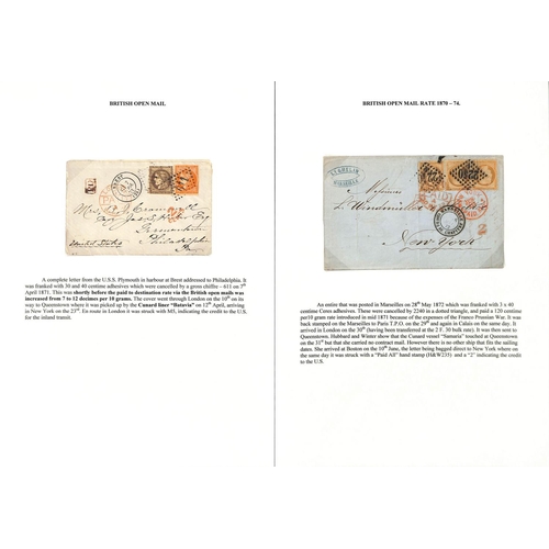 1060 - 1870-74 Covers to USA sent via British open mail franked 70c (2), 80c, 90c, 1f.20 (3) or 1f.30, seve... 