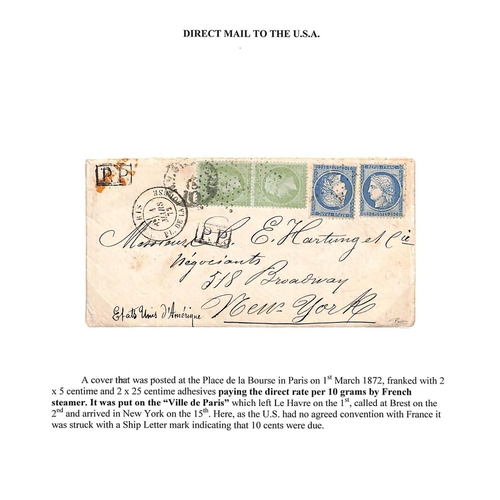 1061 - 1872 Cover from Paris to New York sent directly on the 