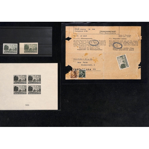 1068 - Theresienstadt Concentration Camp. 1943 Parcel admission stamps, an unmounted mint single; an uncanc... 