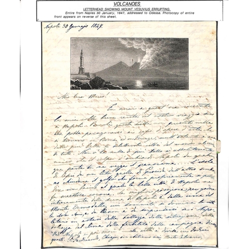 1161 - 1847 Entire letter headed with a fine engraving of Mount Vesuvius erupting, sent from Naples to Odes... 