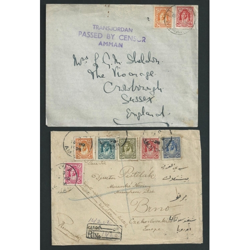 1167 - 1928-49 Covers comprising 1928 registered cover to Czechoslovakia, 1935 cover from Jerash to G.B, 19... 