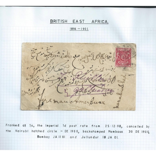 1193 - 1897 Front from Mombasa franked 2½a and 1900 cover from Nairobi franked 1a, both to India addre... 