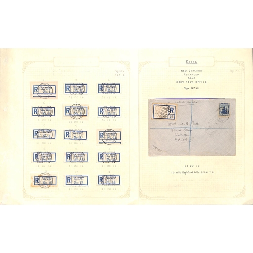 1258 - World War One - Egypt. 1915-16 Covers and cards (4), a front and registration labels (20) all with N... 