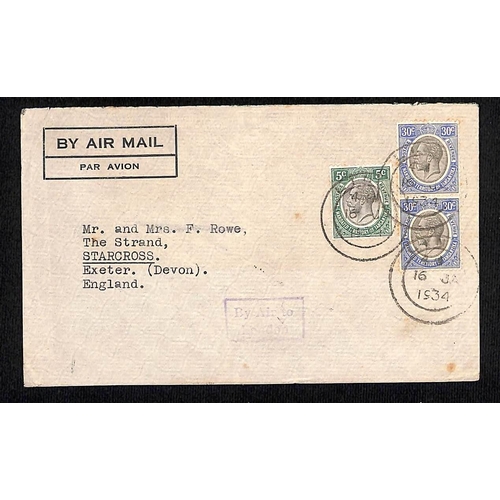 129 - KUT - Wilson Airways. 1929-34 Covers comprising 1929 stampless cover hand carried from London to Nai... 