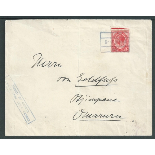 1332 - 1915 Covers posted by civilians within South West Africa franked 1d, cancelled by violet boxed F.P.O... 