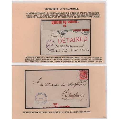 1339 - 1915-18 Covers with unusual censor cachets comprising 1915 registered cover from Windhoek to Switzer... 