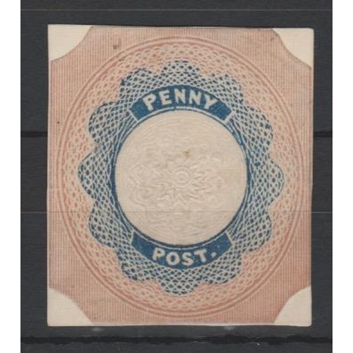 214 - 1839 R.W Sievier engine turned and embossed essay in blue, red and white inscribed 