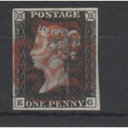 226 - 1840 1d Black, EG plate 2, good margins, superb used with a red Maltese Cross. Photo on Page 44.