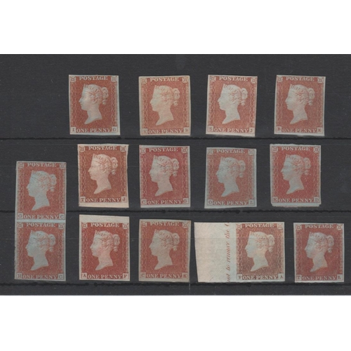 279 - 1841 1d Red-brown, unmounted mint singles (12) and a vertical pair, various shades, all with four ma... 