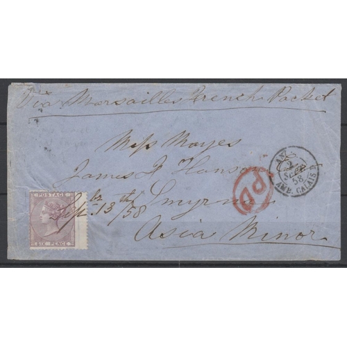 364 - 1858 Cover from England to Smyrna with oval framed 