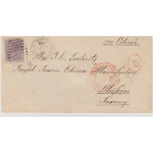 365 - 1862 (June 21) Cover to the Royal Saxon China Manufactory at Meissen, Germany, bearing 1856 6d deep ... 