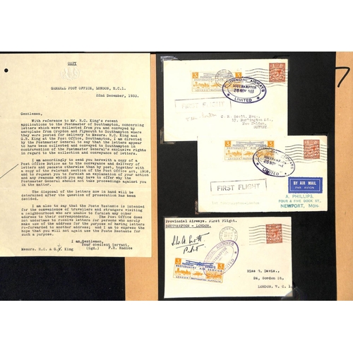 47 - Provincial Airways - West Country Air Service. 1933 Covers, postcards, letters and ephemera, includi... 